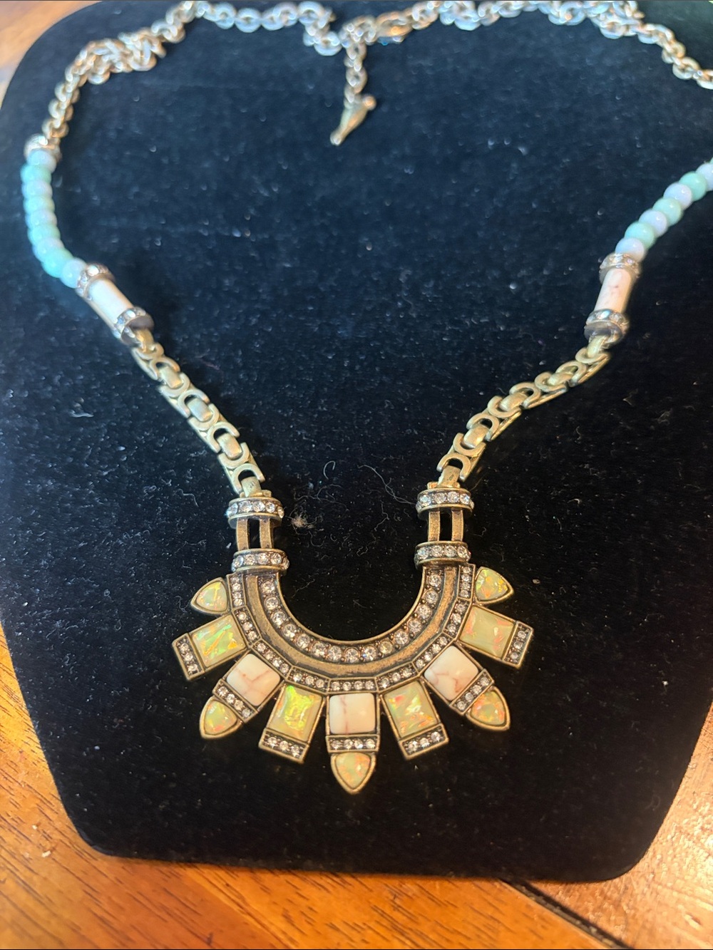 Chloe & Isabelle Statement Opal Accent Bib Necklace in Cream and Gold